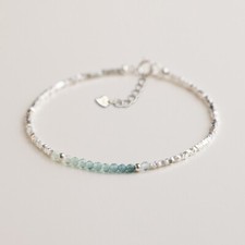 Green Tourmaline Sterling Silver Beaded Healing Protection Women Dainty Bracelet picture