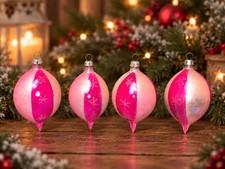 Vintage Poland Glass Christmas Ornaments Pink Teardrop Ball 3