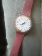 Vintage 1994 Swatch Quartz Analog Wristwatch White/Pink Dial Numerals Clear Case picture