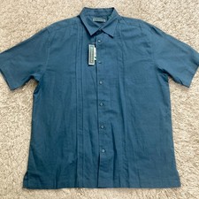 NWT Cubavera Shirt Mens Large Linen Blend No Pocket Guayabera Pintuck Button Up picture