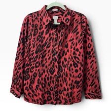 NWT CHICOS Timeless  Animal Lorena  Long Sleeve Basic Rojo Red Blouse Size 3/Xlg picture