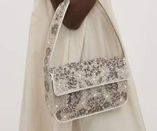 STAUD TOMMY BEADED SILVER GARDEN PARTY Shoulder Bag MSRP$395 Timeless Chic picture