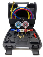 Auto R1234YF Refrigerant Gauge & Hoses Service AC Recharge Kit w/Can Tap Adapter picture