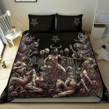 Skull Satanic Pentagram Demon Nymphomania And Loving It 3 Piece Duvet Set Color  picture