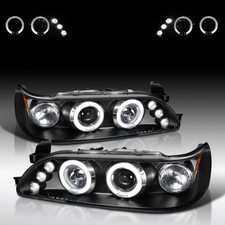 Fit 1993-1997 Toyota Corolla Black LED Halo Projector Headlights Lamp Left+Right picture