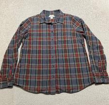 L.L. Bean Womens Medium Shirt Multicolor Plaid Flannel Long Sleeve Button Up picture