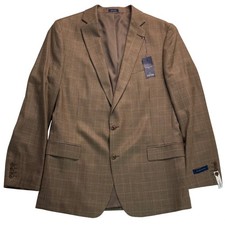Stafford Mens 46L Sport Coat Brown Blue Mini Houndstooth Wool Silk Blend NWT picture