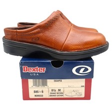 Dexter Escapes Mules Womens 6.5 Vintage Cognac Grained Leather Slip On Clogs picture