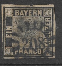 GERMANY BAVARIA Yv# 1 USED with a little thin, forgery picture