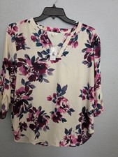 Maurices Women's XL Floral V-Neck Blouse 100% Polyester Cream Purple picture