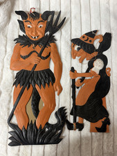 ANTIQUE 1920S EMBOSSED GERMAN HALLOWEEN WITCH/DEVIL DIE CUT PAIR- RARE picture