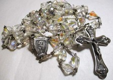 VINTAGE AURORA BOREALIS FACETED CRYSTAL ROSARY PRAYER BEADS CATHOLIC 38