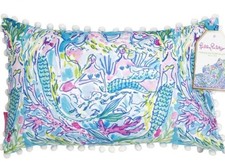 NWOT Lilly Pulitzer MERMAID COVE Pom Poms 12”x 20” Rectangle Outdoor PILLOW picture