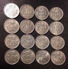 Vintage Norway Coin Lot - 10 ORE - BEE SERIES - 16 Uncommon Coins -  picture