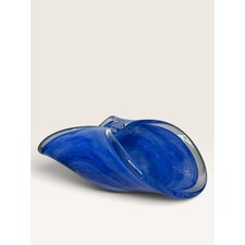 Vintage Hand Blown Blue Italian Murano Glass Bowl Sculpture Retro Art picture