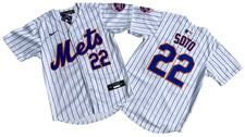 ​​Tariffs​ Free YOUTH'S Mets #22 Juan Soto White Stripe Cool Base Sewn Jersey. picture