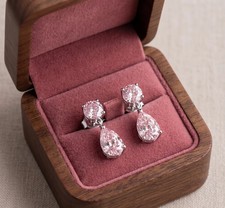 Rare 8.60 Ct Certified Pear & Round Pink Diamond Solitaire Studs In 925 Silver picture