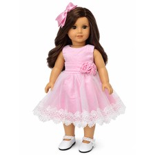 Pink Party Dress with White Lace Trim 18