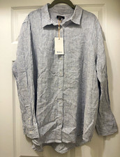 Quince Women’s Linen Striped Button-Down Shirt Blue/White Long Sleeve Point XL picture