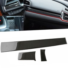 3Pcs Real Carbon Fiber Dashboard Console Panel Decal Trim Fit Honda Civic 16-21 picture