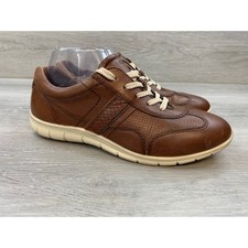 ECCO Women's Brown Leather Lace Up Sneakers Low Top Casual Comfort Shoes picture