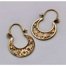 14kt Solid Gold Filigree Hoops, Dainty, Hinged Snap-Latch, Untarnished picture