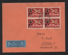 SWITZERLAND 1935 AIR MAIL SCOTT #C19 BLOCK OF 4 TIED BASEL TO ZURICH RARE picture