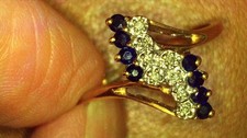 Vintage 10K Gold Diamond & Sapphire Ring – 1980s Design – Brilliant Sparkle picture