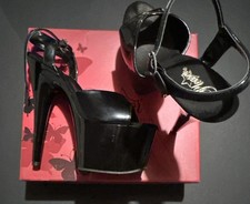 Pleaser Women’s Black Patent Leather Platform Ankle Strap Open Toe Heels 9 picture