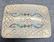 Navajo Sterling Silver Belt Buckle w/ inlaid Turquoise & Coral ~signed H.D.C picture