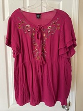 Torrid Gorgeous Top Sz 0 Pretty Gorgeous Fuchsia Floral Short Sleeve Blouse Top picture
