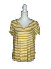 Anthropologie Yellow & White Striped V-Neck Tee EUC Sz M Maritime Classic picture