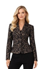KAY UNGER Sz 2 Black Nude Jacquard Embroidered Rhinestone Button Blazer Jacket picture