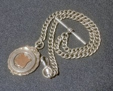 Quality Antique Sterling Silver Double Albert Watch & Fob Chain. Hallmarked. picture