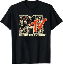 MTV Rock n Roll Music Hard Heavy Metal Skull Guitar Vintage Unisex T-Shirt picture