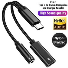 2 in 1 Type-C USB C to 3.5mm AUX Audio Headphone Jack Adapter Charger Cable New picture