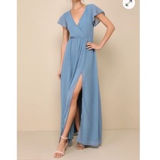 NWT LULUS Lost in the Moment Slate Blue Maxi Dress Women | Size S picture