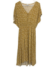 Studio B By Bobeau Dress Womens Large Mustard Yellow Floral Midi Boho Peasant picture