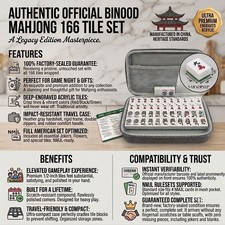 RARE Official BINOOD American Mahjong 166 SEALED Engraved Tiles + Hardshell Case picture