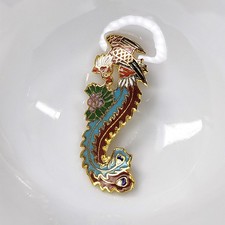 Vintage 80s Enamel Phoenix Brooch Firebird Chinese Fenghuang Pin 1.9