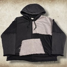 POL Anthropology Oversized Patxhwork Hoodie Men’s Size Small Black Corduroy Boho picture