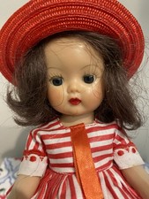 Vintage Strung Nancy Ann Muffie Doll ORIGINAL Red Sailor Dress, Barrette, & Hat picture