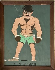 Vintage John L. Sullivan Painting 21”x 28” Boxing picture