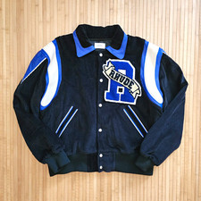 RHUDE Corduroy Varsity Jacket Black Blue Cream Logo Size Large RARE picture