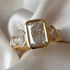 4.00 Ct Radiant-Cut EF/VS1 Lab Grown Diamond Bezel Wedding Ring 14k Yellow Gold picture