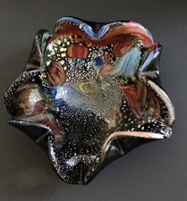 Vintage AVEM Murano Glass Tutti Frutti Ashtray Bowl Gold Aventurine 6 Inch picture