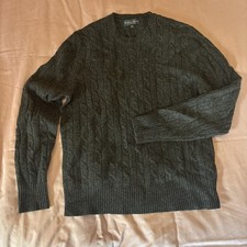 Brooks Brothers Charcoal Gray Sweater - Men’s M - Cable Knit Crew - 100% wool picture