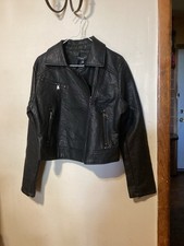 Women’s Philomena Petti NY Black Hammered Texture Faux Leather Moto Jacket Sz L picture