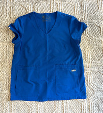 FIGS Women’s Medical Scrub Top V-Neck Short Sleeve Pockets S Blue Solid picture