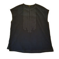 J Crew Navy Blue Quiet Luxury Ribbon Collar Blouse Womens Sz 2 Sleeveless Shirt picture